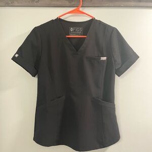 FIGS Black V-Neck Top